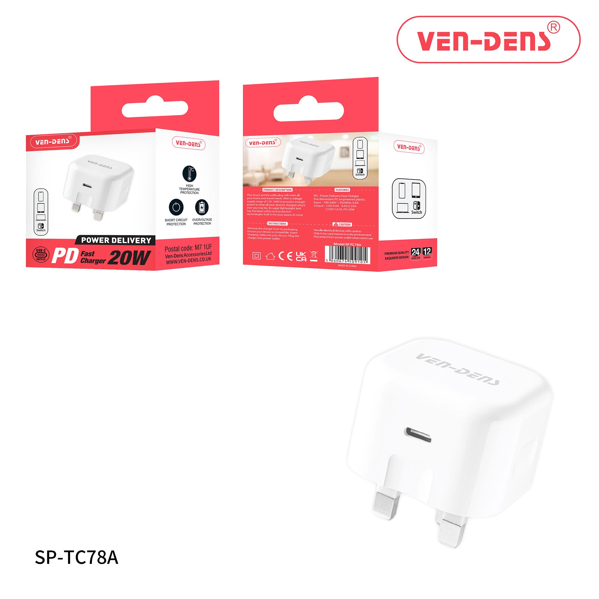 20W -PD -Fast Charger with Short Circuit, Over Voltage & High Temperature Protection