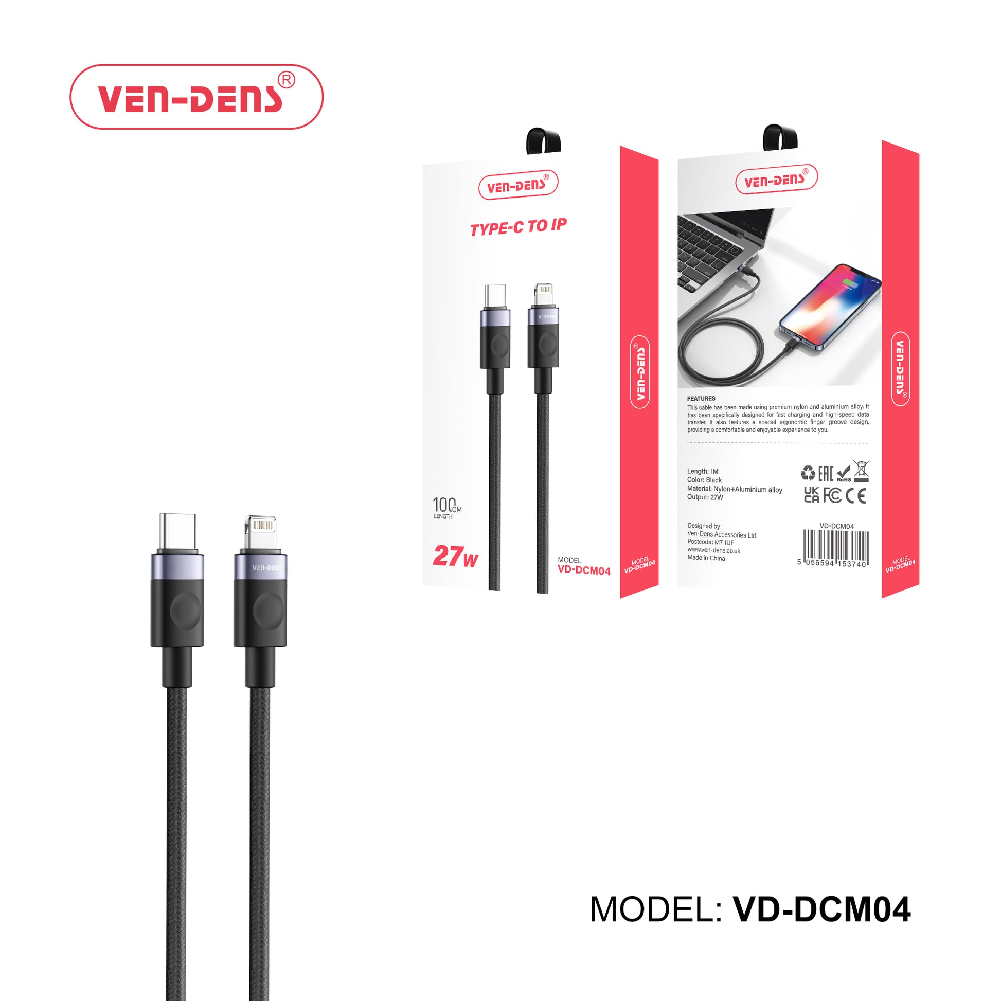 27W- USB-C to Lightning Cable: Fast Charging & Durable
