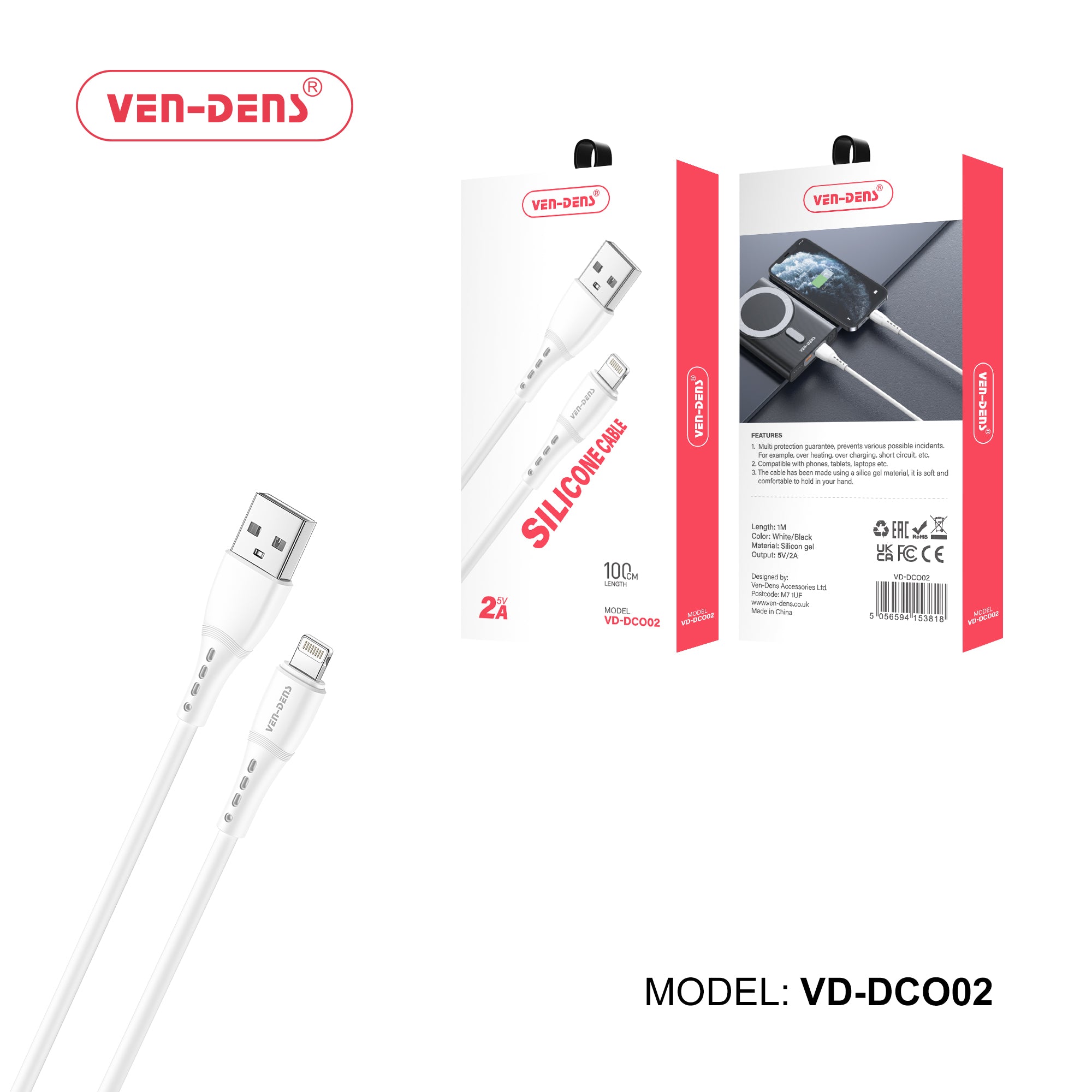 2A_5V Silicone_Power_Cable– 100cm Flexible & Durable