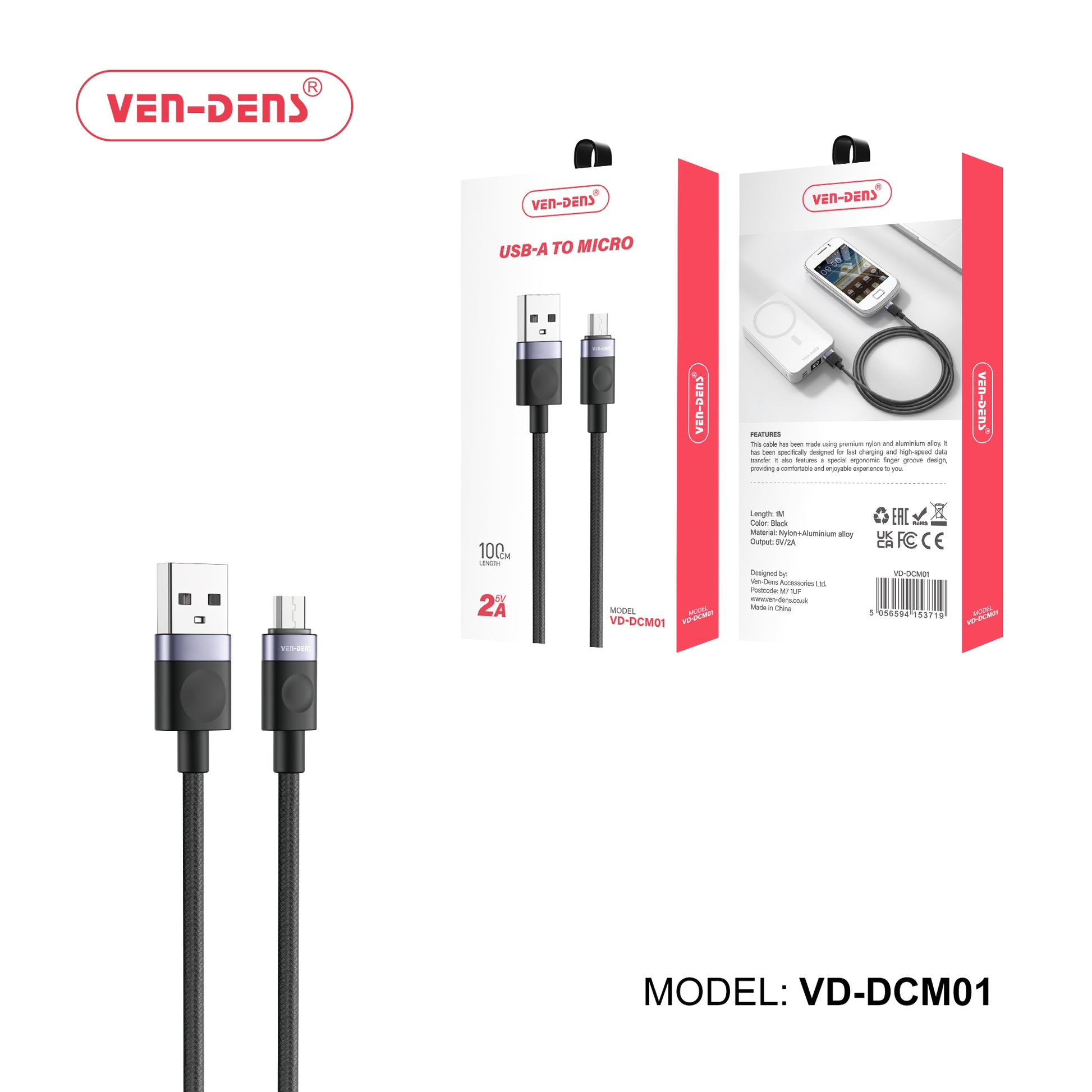 2A/5V-USB A to Micro USB Cable