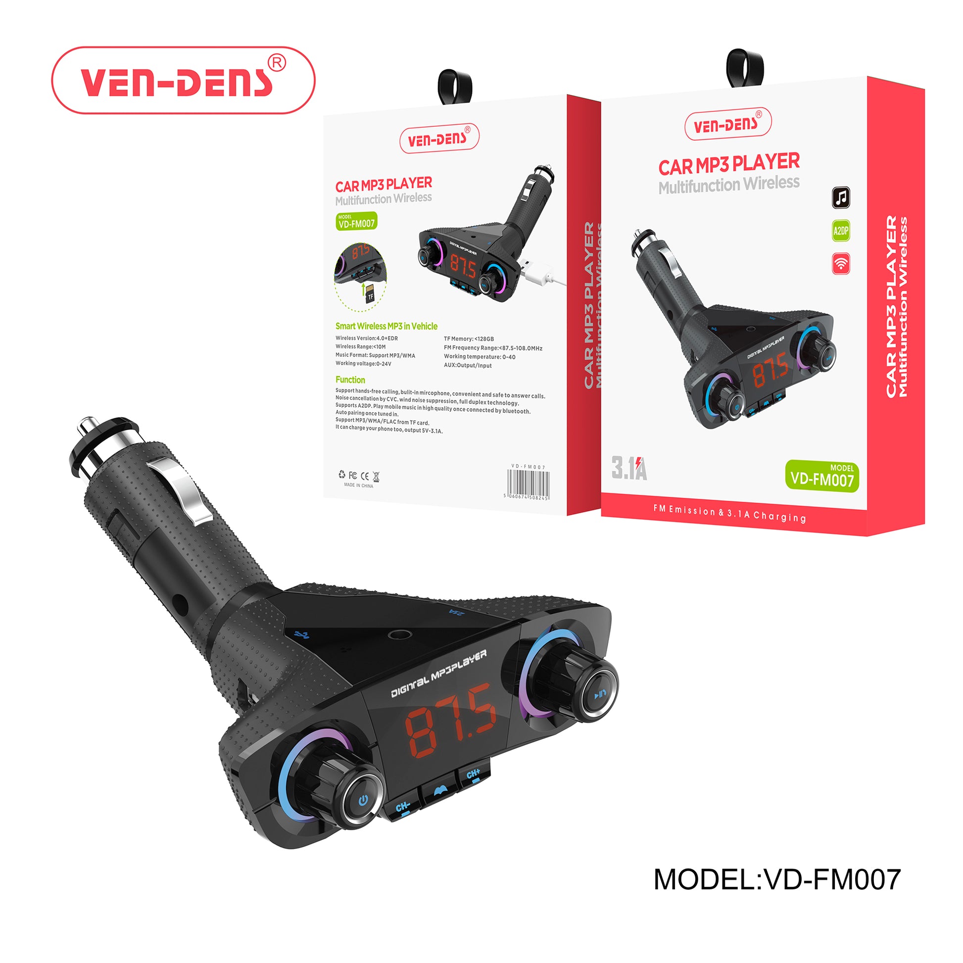 3.1A-Wireless Car MP3 Player—Multifunction- Adapter & Charger