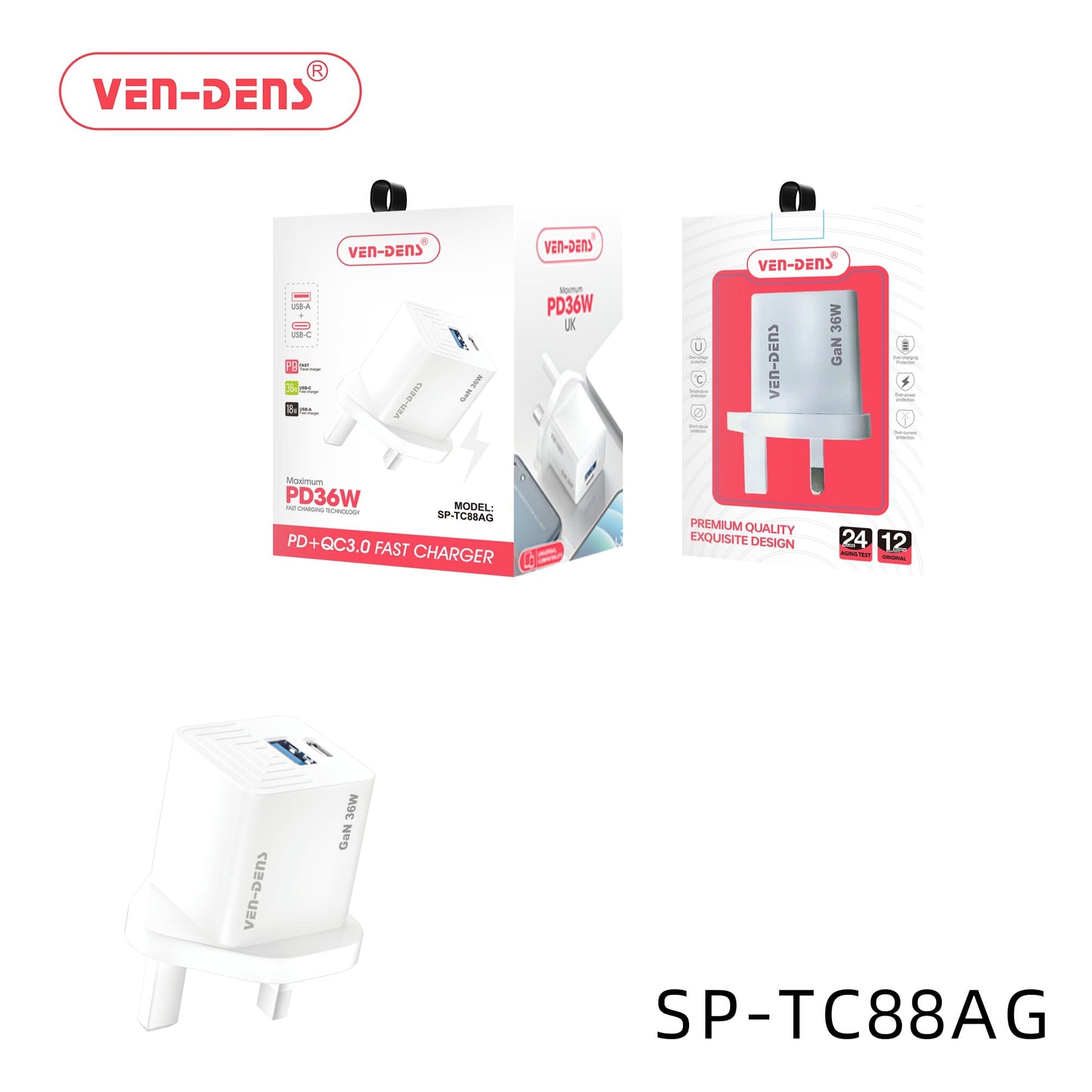 36W -USB-A & USB-C PD + QC 3.0 Fast Charger—Quick Charge for Phones, Tablets, & More