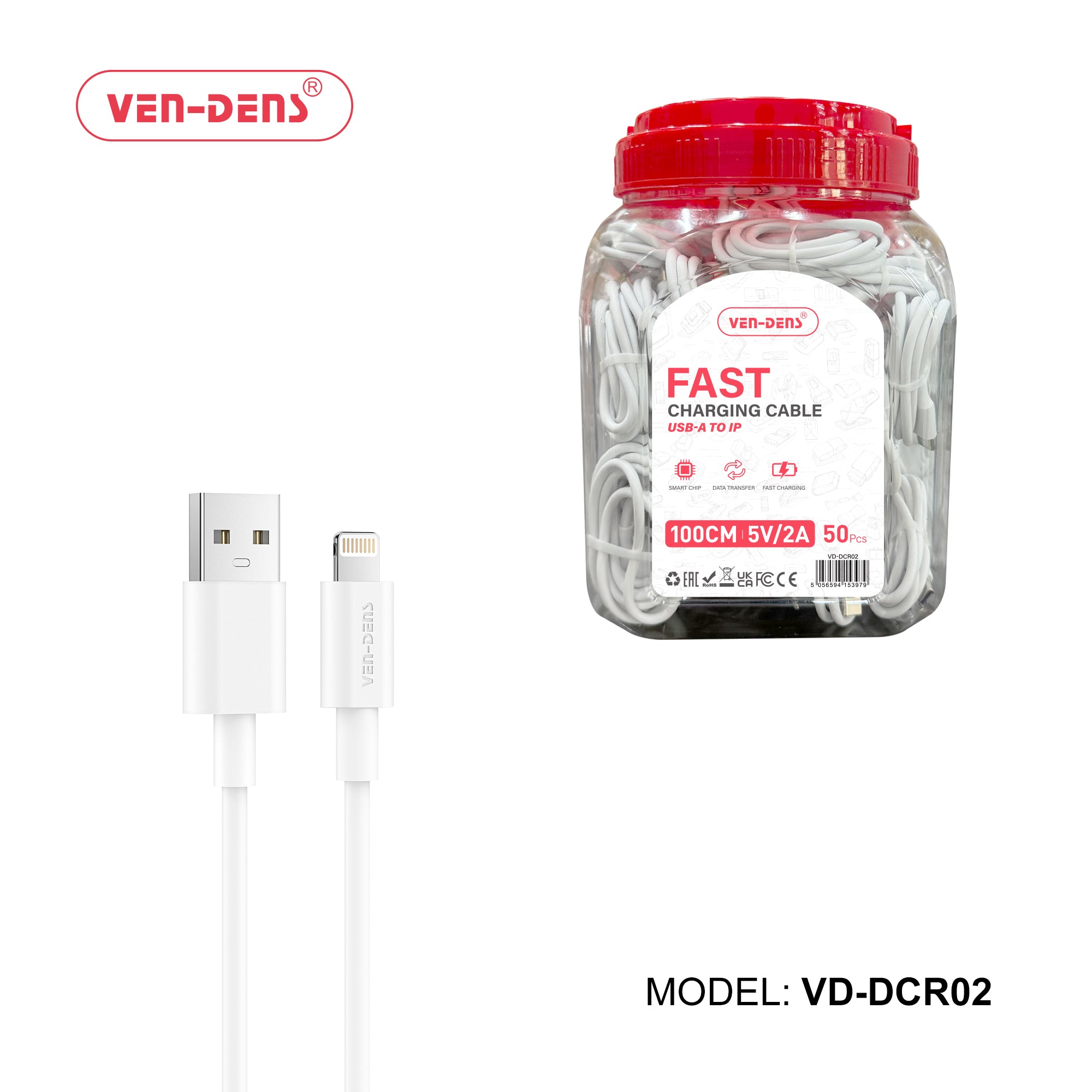 50-Pack -5V/2A-USB-A to Lightning Cables