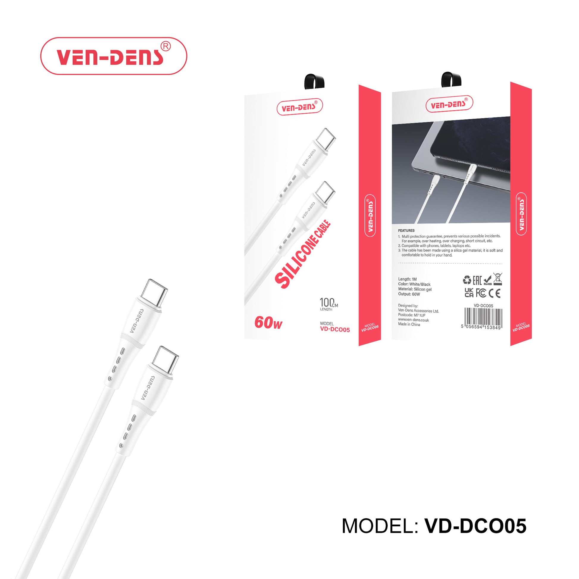 60W -Silicone Cable, 100cm Length, High-Temperature Resistance