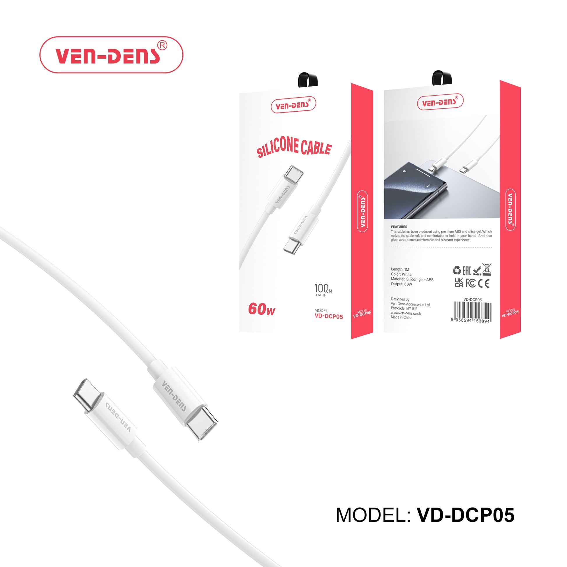 60W -Silicone Cable, 100cm Length, High-Temperature Resistance