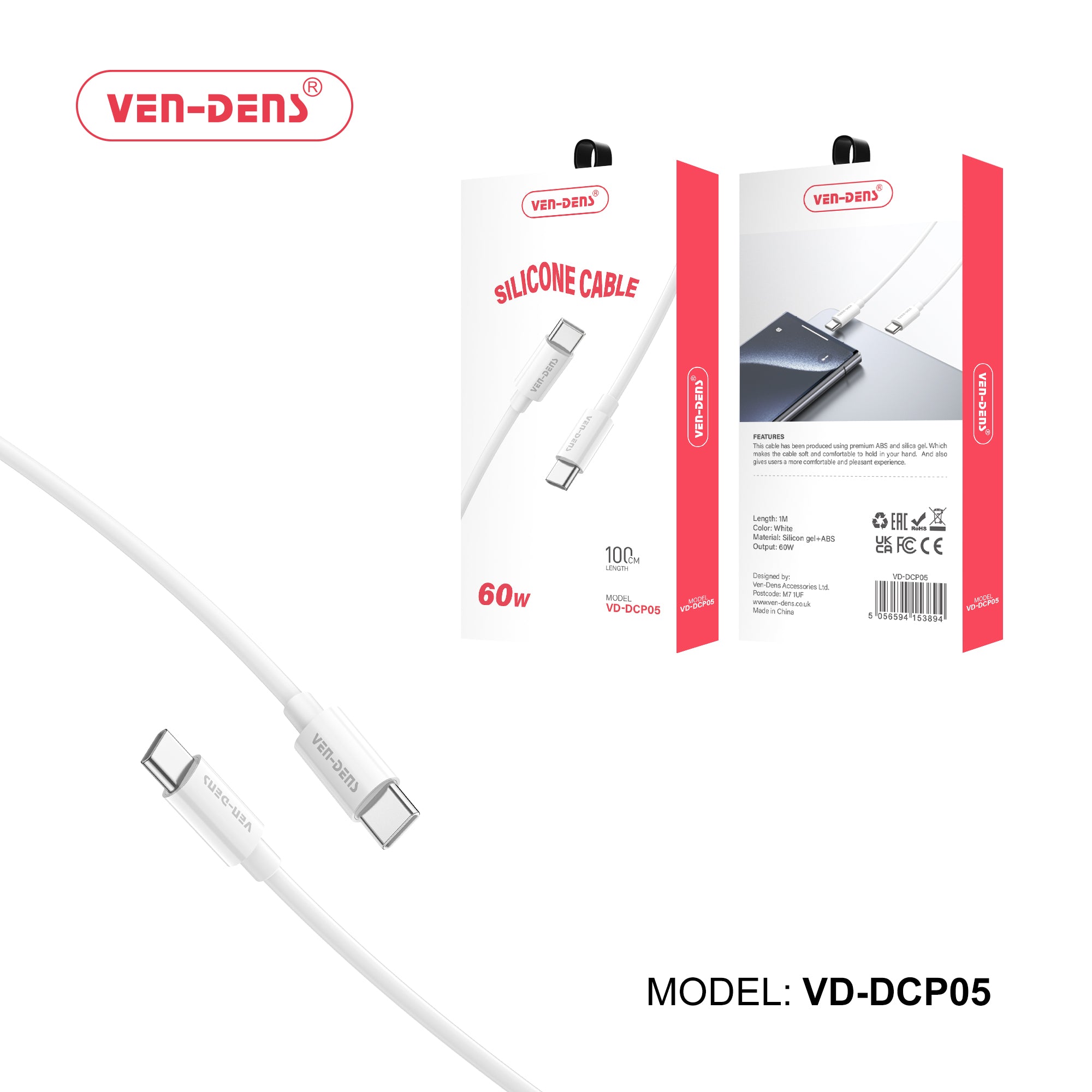 60W -Silicone Cable, 100cm Length, High-Temperature Resistance