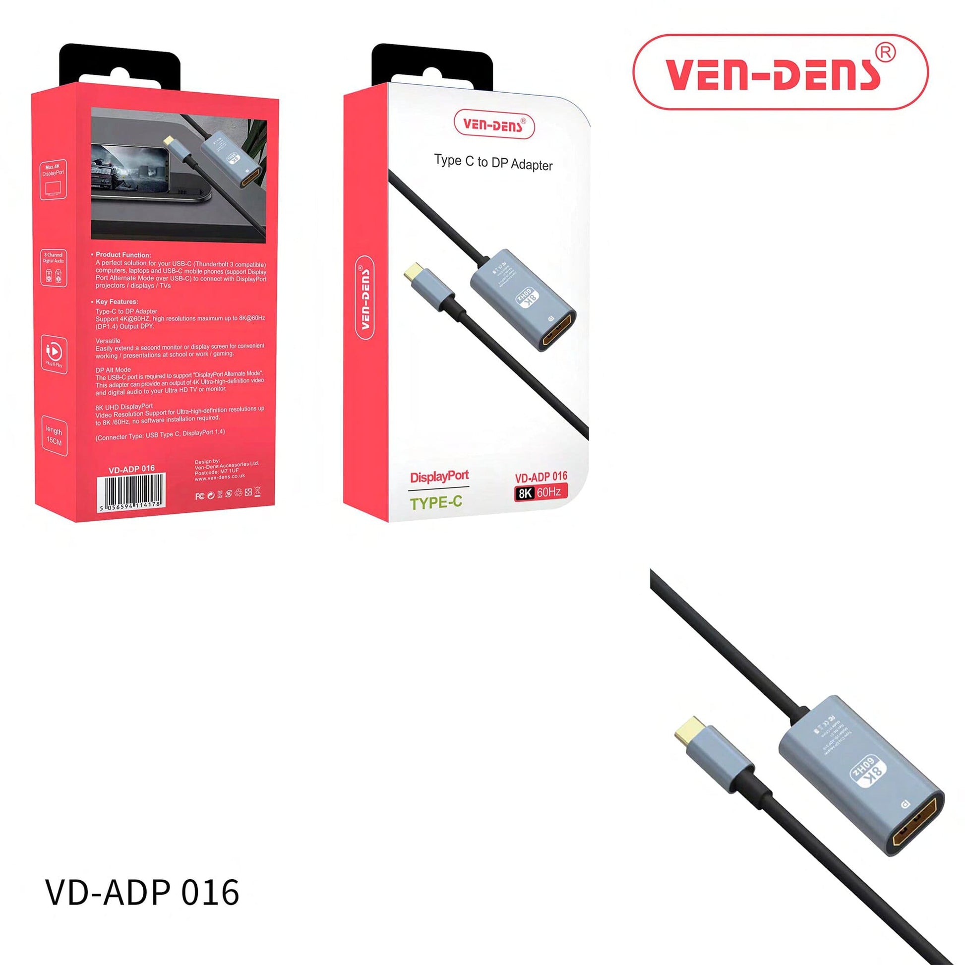 8K 60Hz Type-C to DisplayPort Cable—Ultra HD for Gaming & Streaming