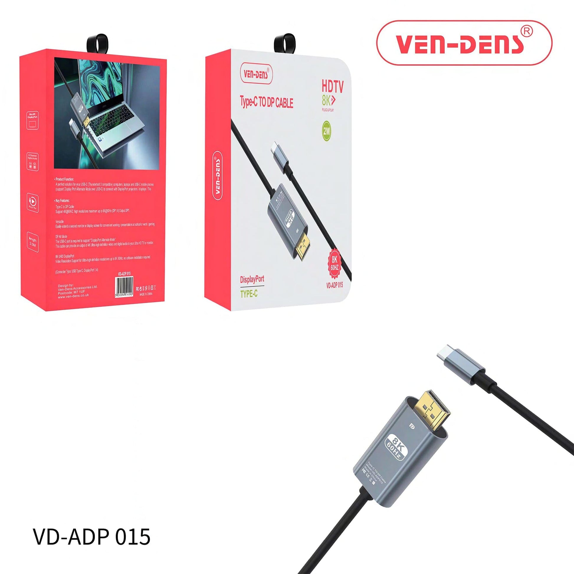 8K 60Hz Type-C to DisplayPort Cable: High-Speed Ultra HD-Premium Quality for Gaming & Streaming