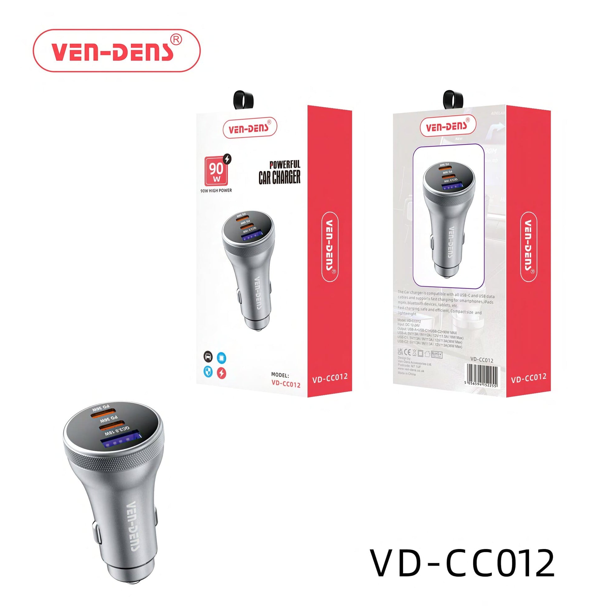 90W High-Power Car Charger with 36W PD