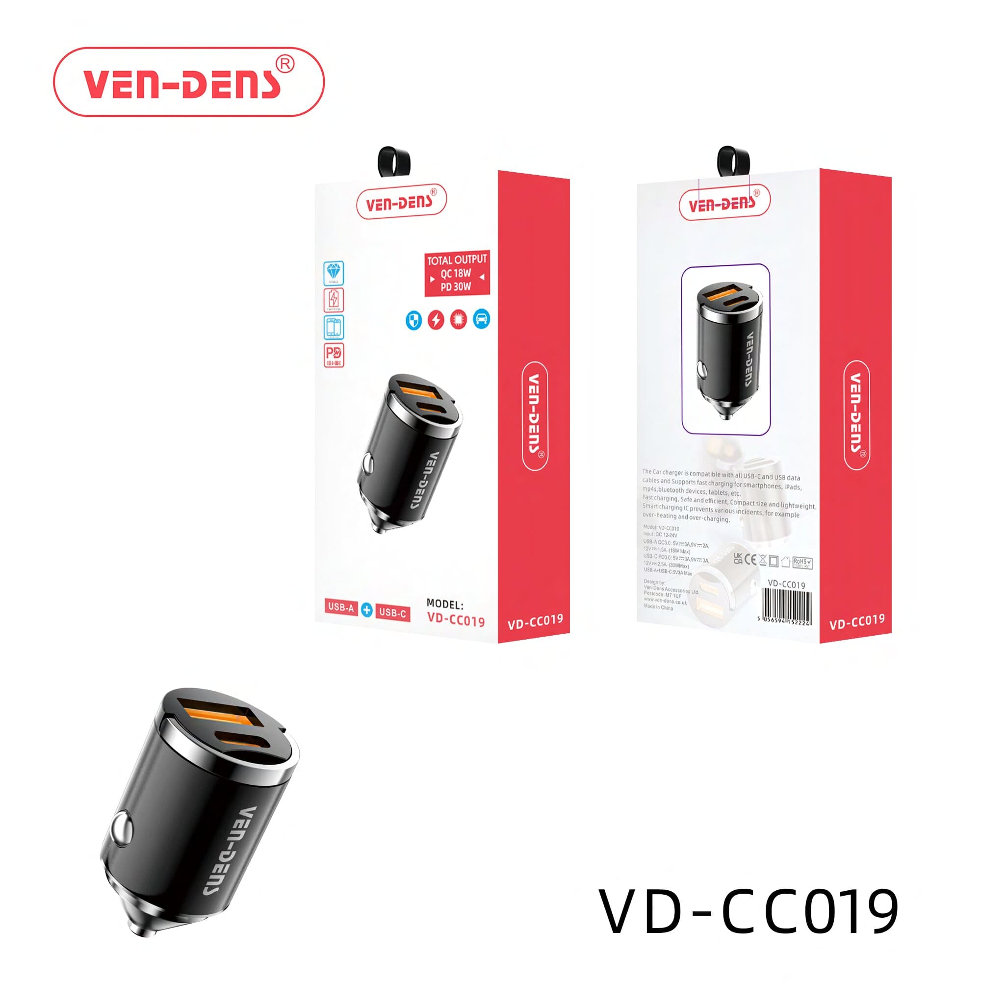 Fast Charging USB A + USB C Charger-QC 18W & PD 30W