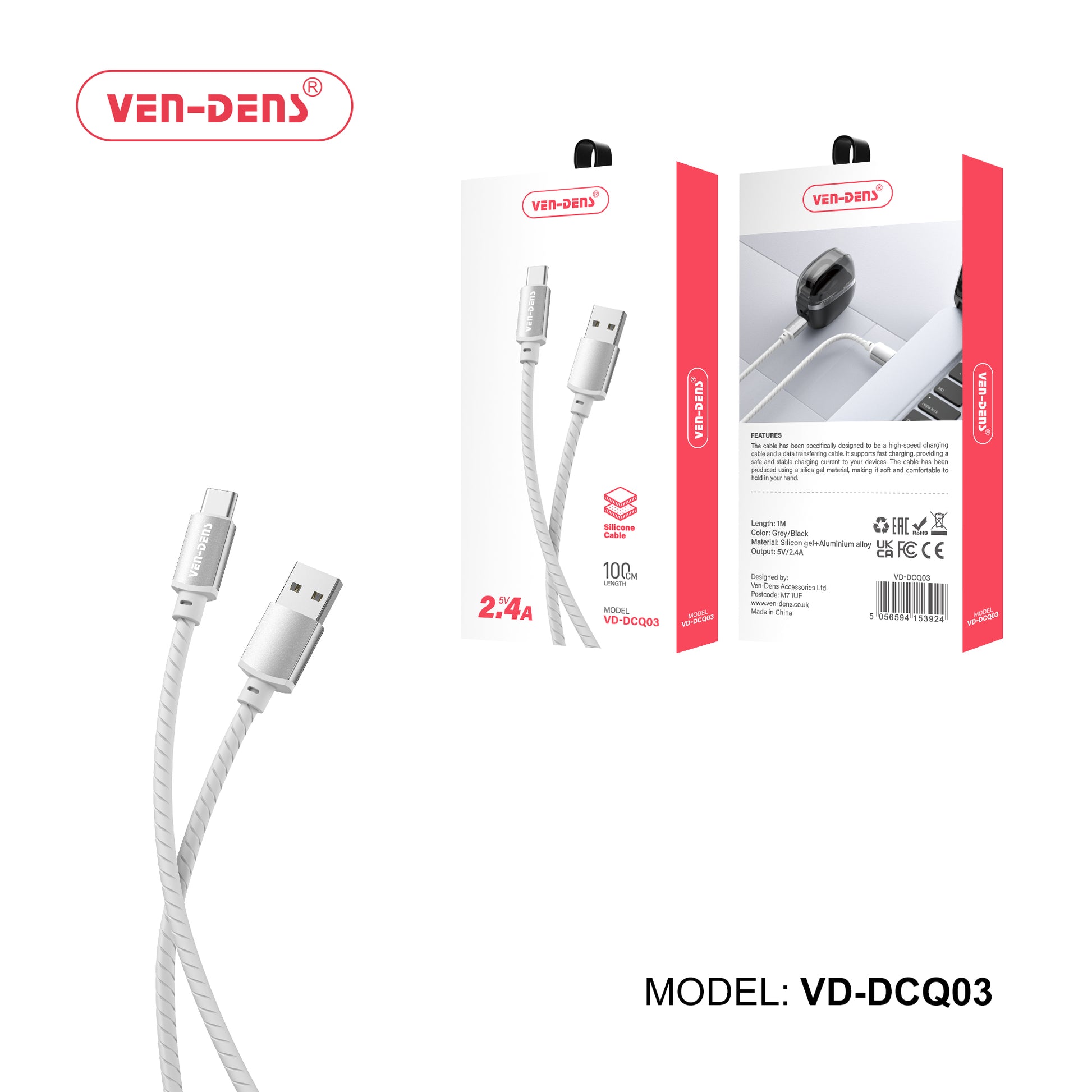 Fast -Charging 2.4A/5V Silicone  Cable