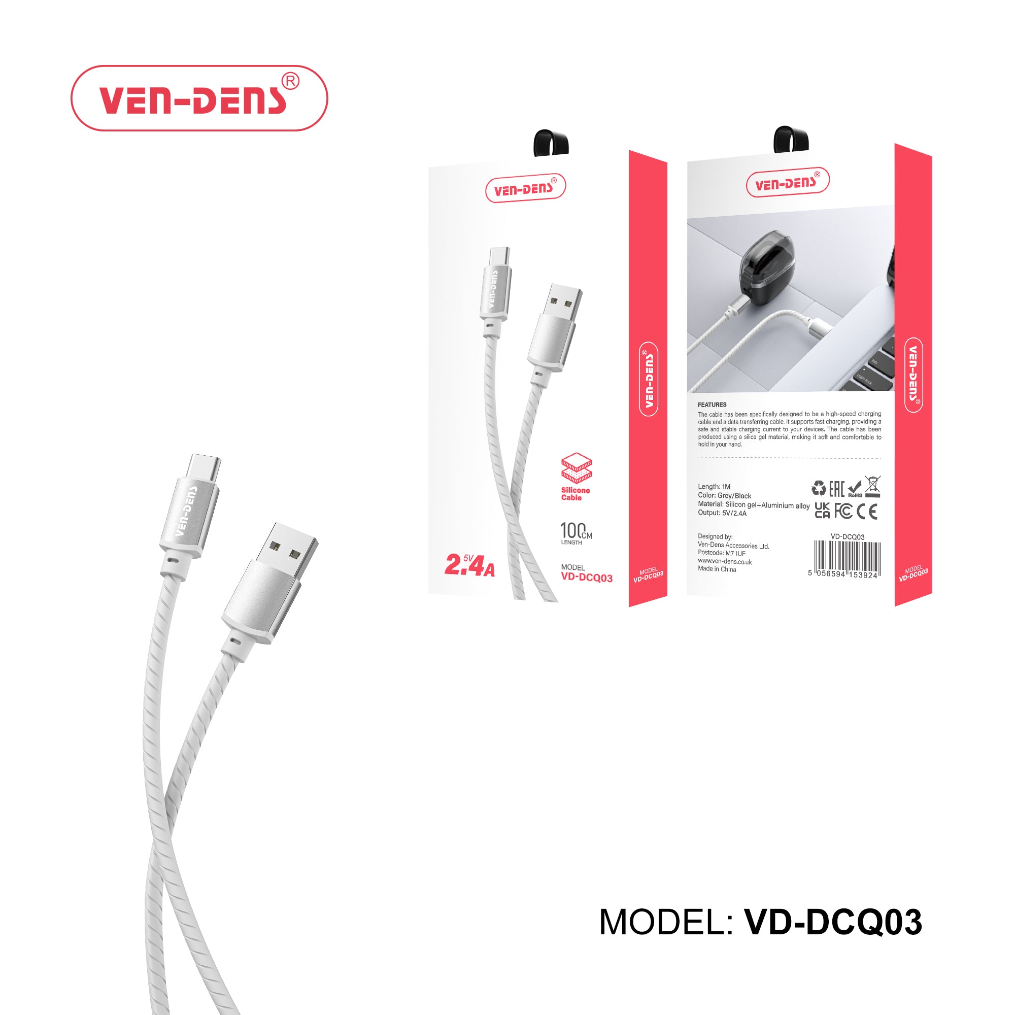 Fast -Charging 2.4A/5V Silicone  Cable
