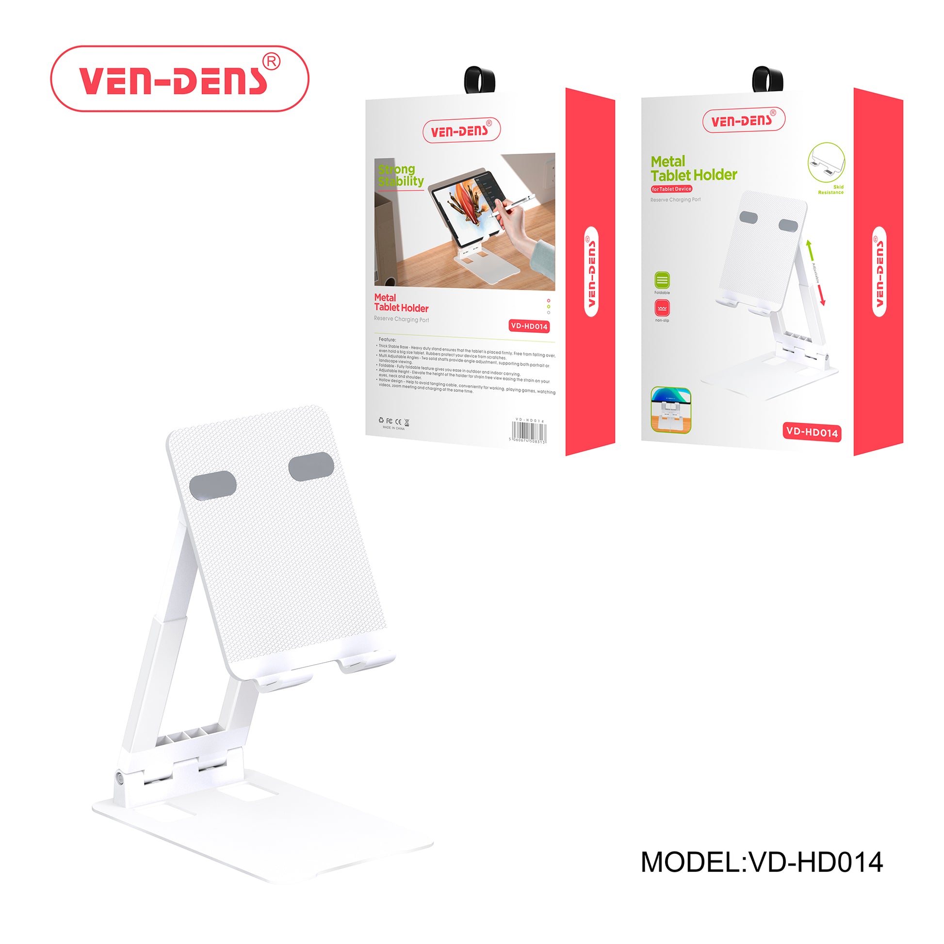 Foldable Non-Slip Metal Tablet Holder with Charging Slot