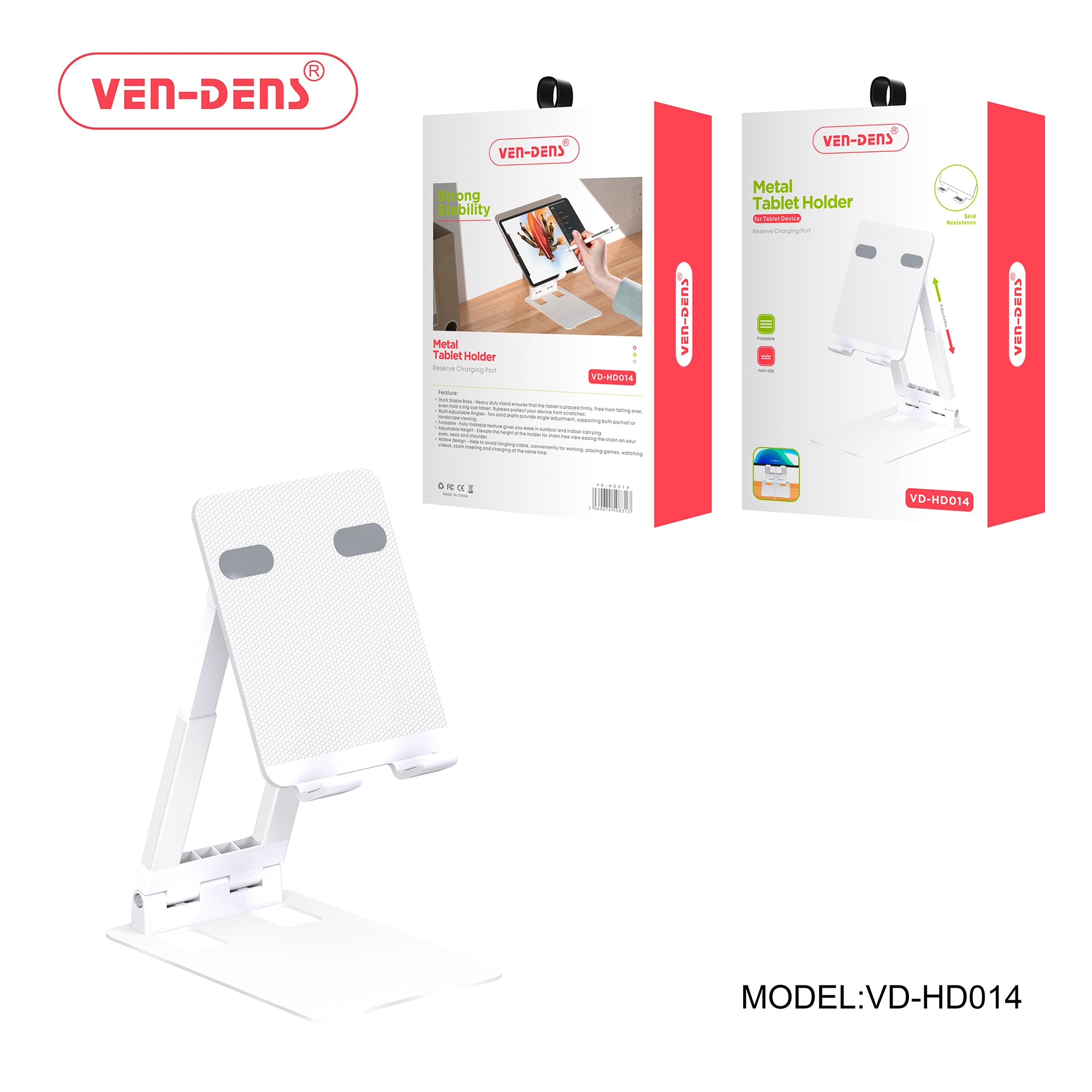 Foldable Non-Slip Metal Tablet Holder with Charging Slot