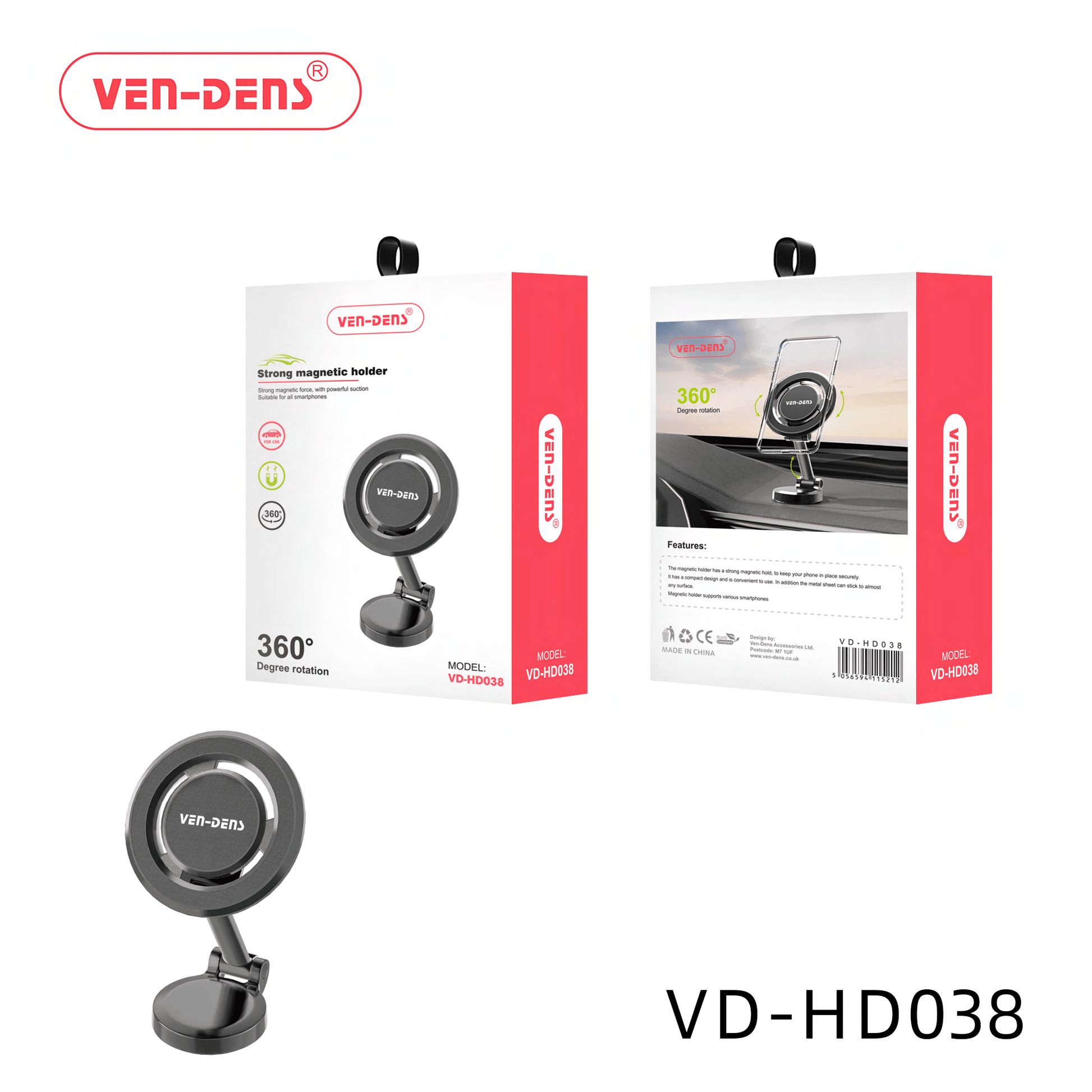 Strong- Magnetic Car- Phone Holder with Powerful Suction—360° Rotation