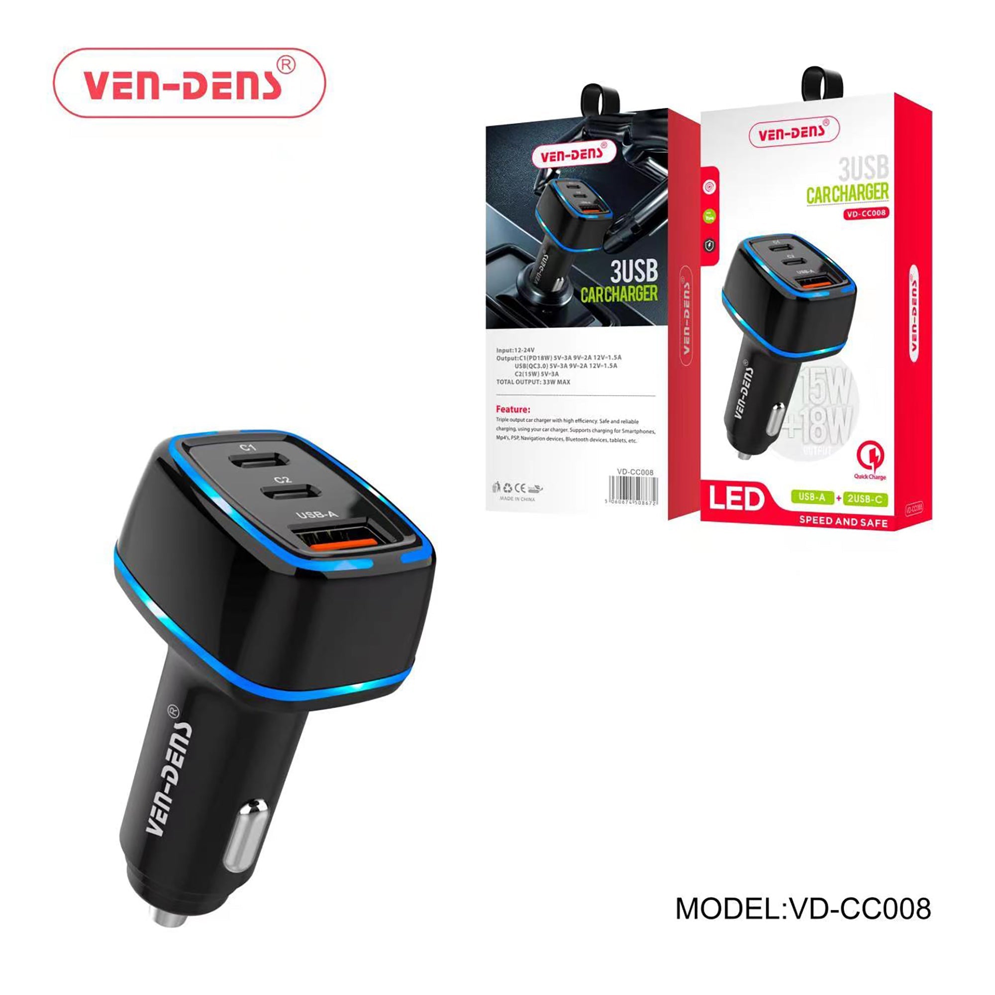 18W USB-A + USB-C Dual Car Charger