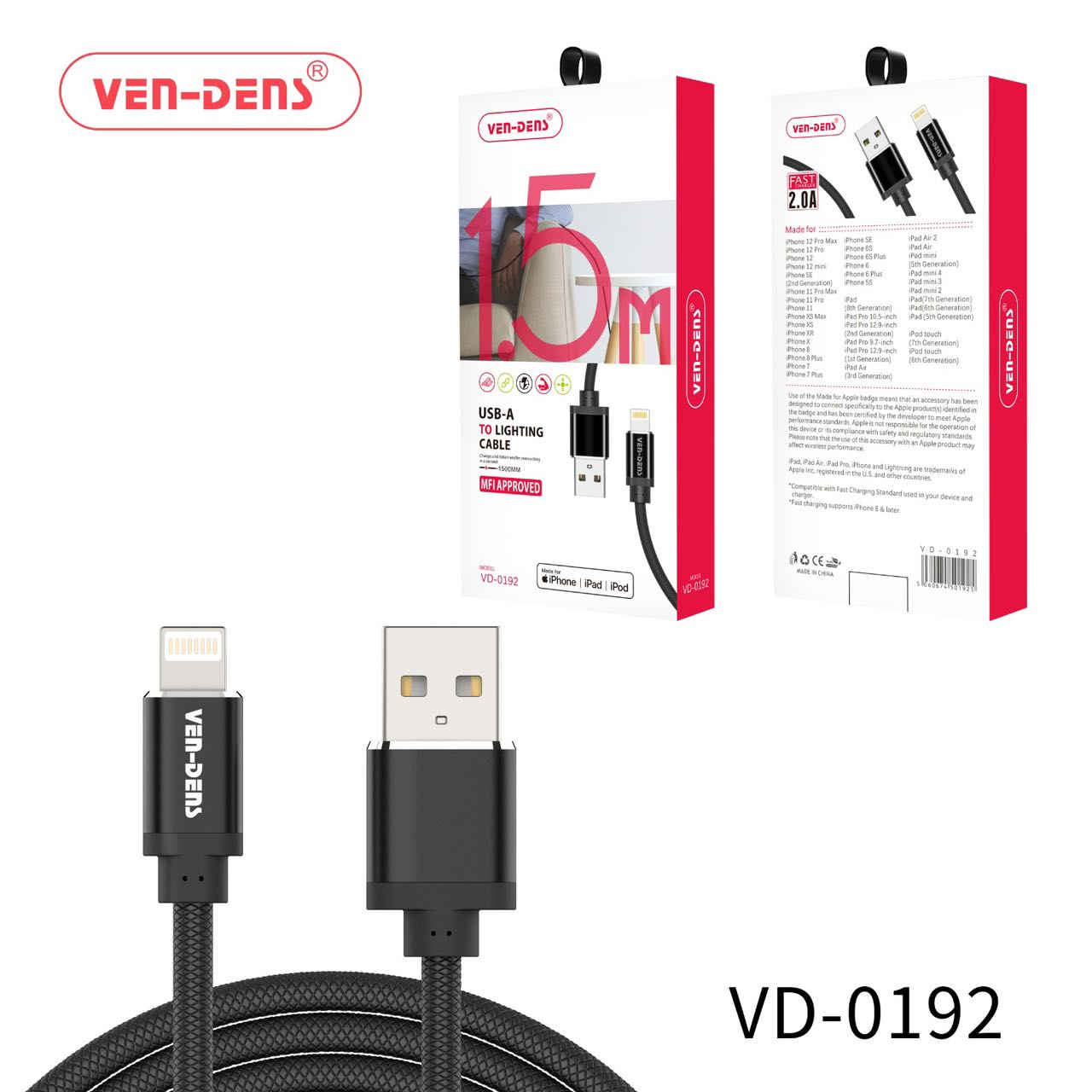 Fast-1.5M MFI USB-A to Lightning Cable for iPhone & iPad