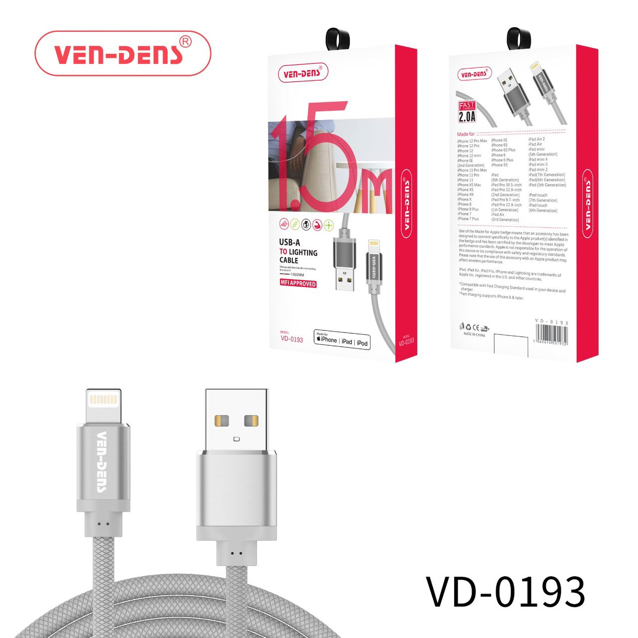 Super-Fast -1.5M  USB-A to Lightning Cable for iPhone & iPad 
