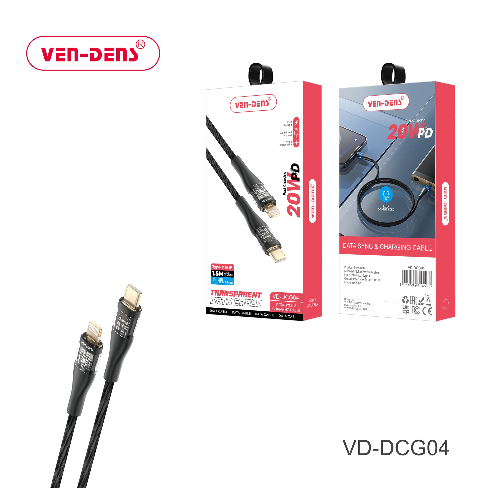 PD- 20W -Fast Charging Type-C to IP 150cm High Elasticity Cable