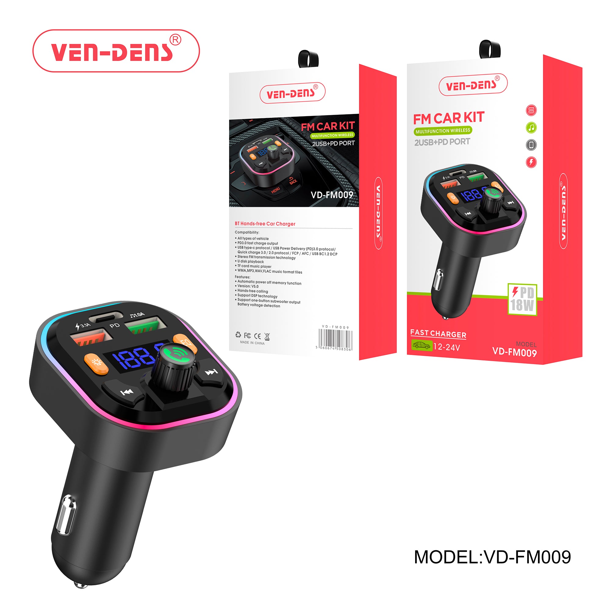 2 USB+PD Port Car -FM Player- Fast Charging 