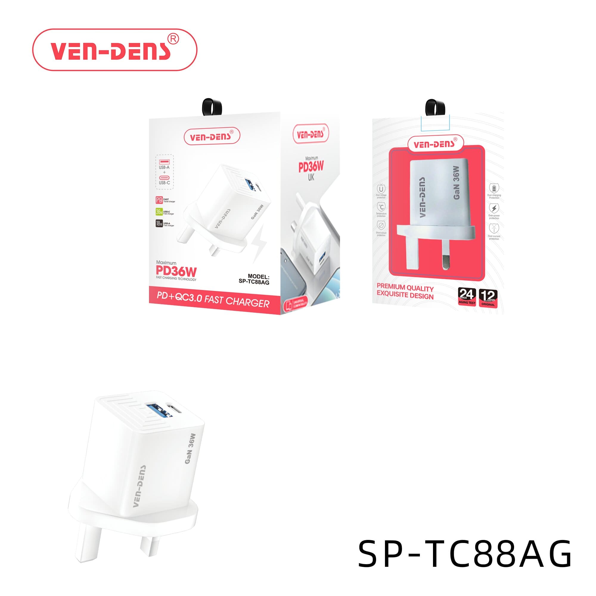 36W -USB-A & USB-C PD + QC 3.0 Fast Charger—Quick Charge for Phones, Tablets, & More