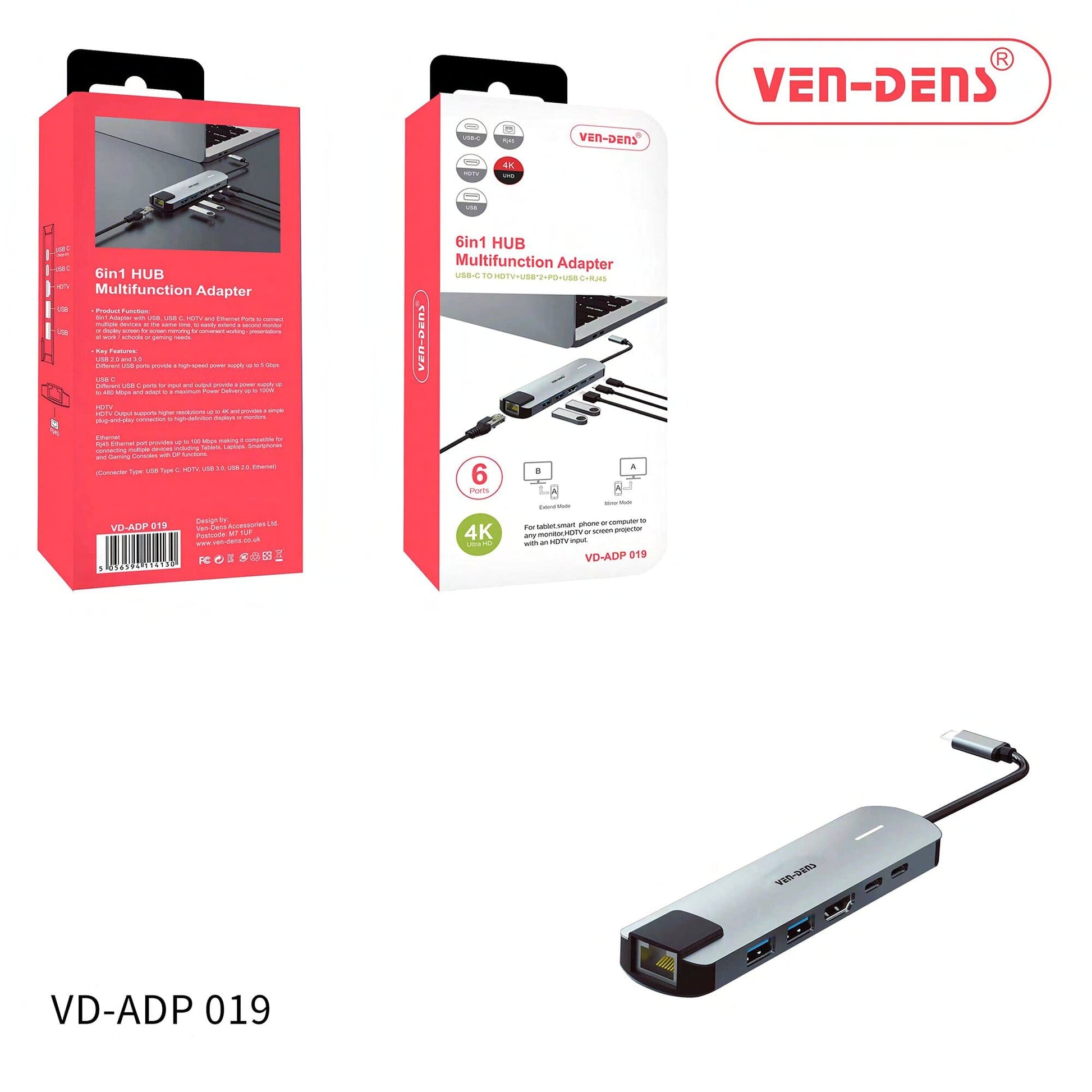 6-in-1 USB-C Hub Adapter: HDMI, 2 USB Ports, PD Charging, USB-C & RJ45 Ethernet for Ultimate Connectivity