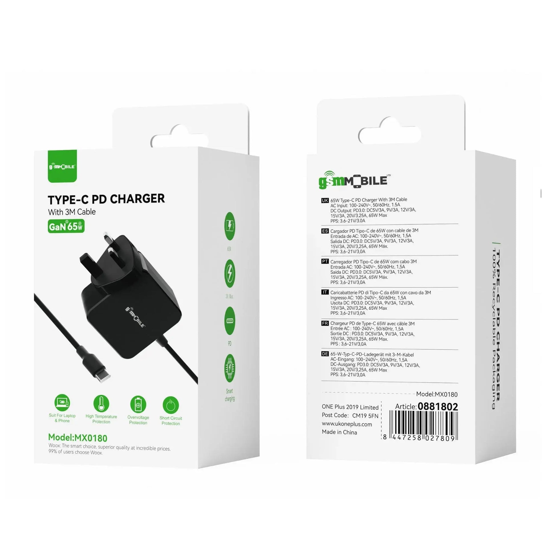 65W USB-C PD Laptop Charger with 3M Cable | UK Power Adapter – GSM ...