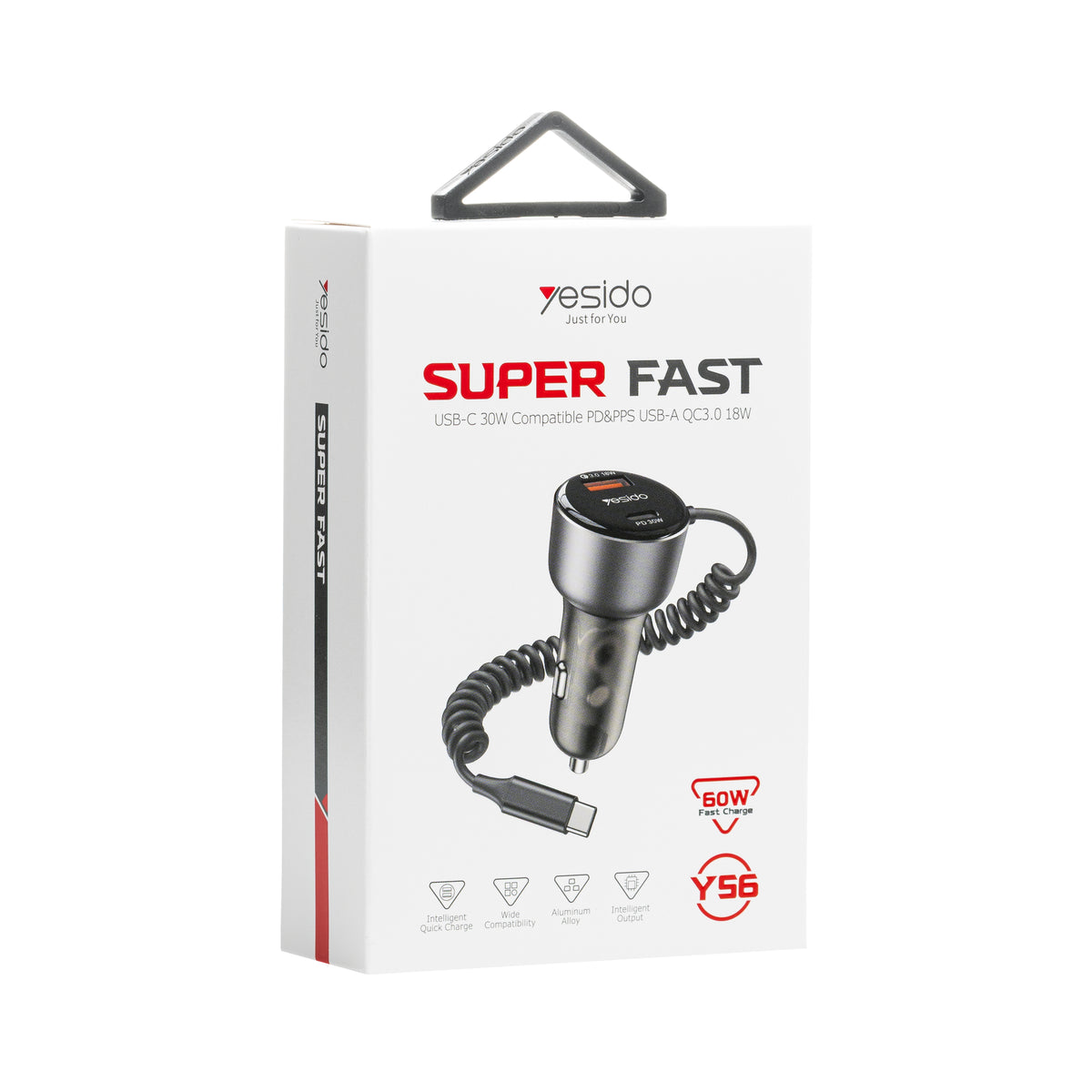 Y56 60W Car Charger Adapter | Built-in Type-C car cigarette lighting port charger adapter