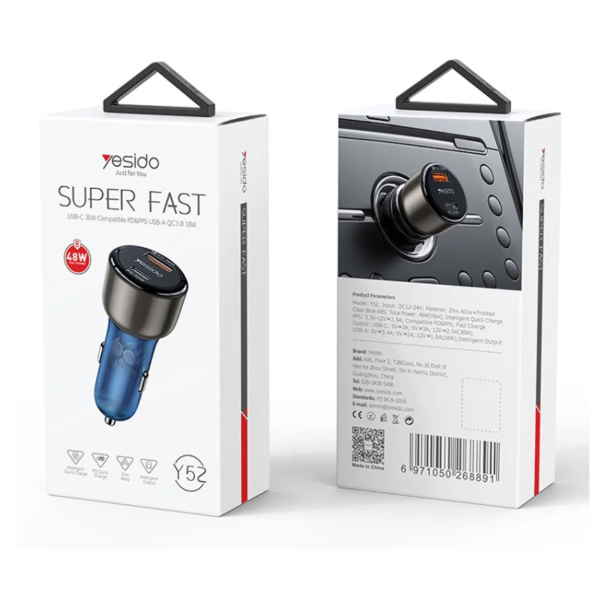 48W Type-C + USB-A Dual Car Charger | Super Fast Car Charger