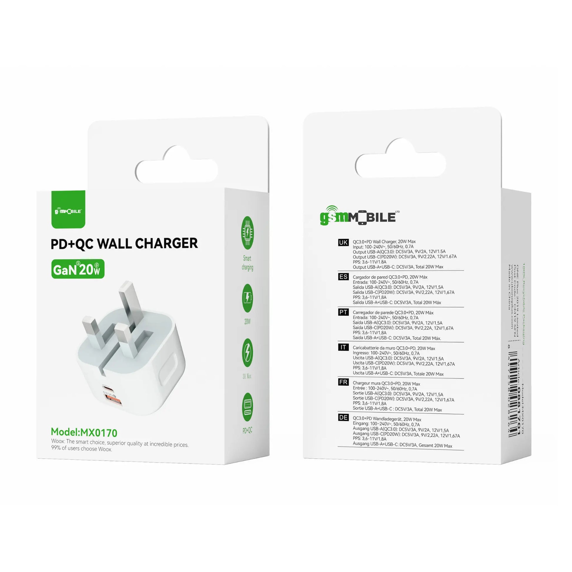 Dual Folding 20W PD + QC Wall Charger GSM MOBILE LIMITED
