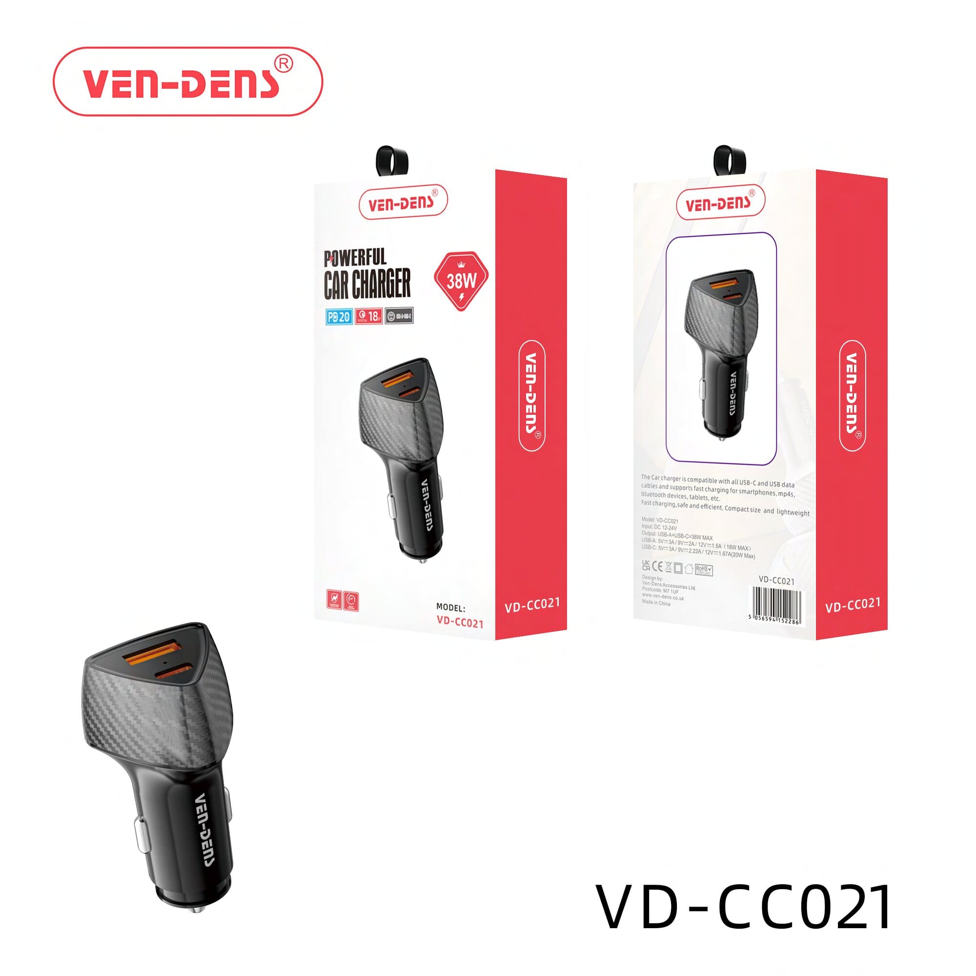 USB C Car Charger—Dual Ports 38W [PD 20W]—Super Fast Mini Car Charger