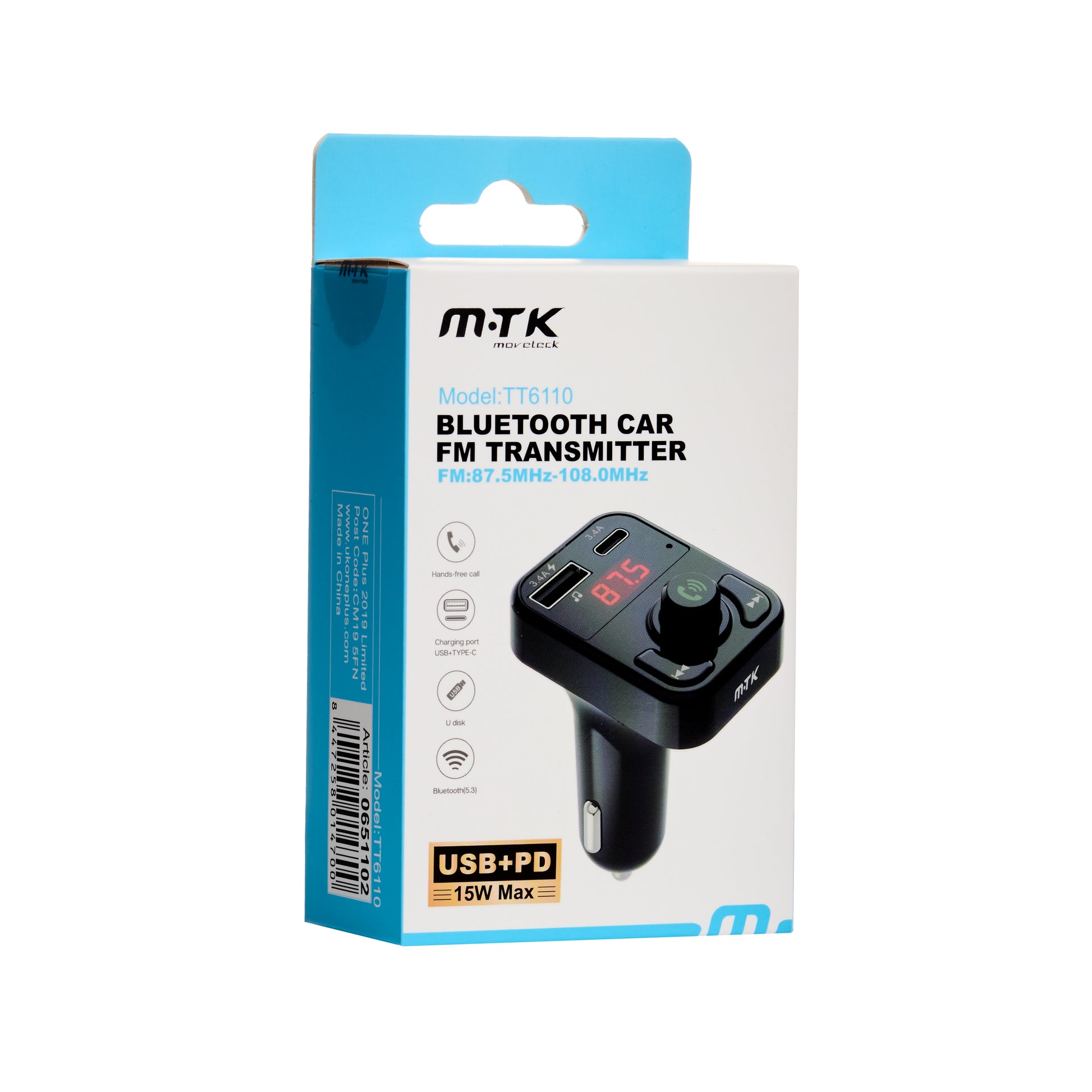 FM CAR Transmitter Wireless | TT6110 with PD USB Max 15W