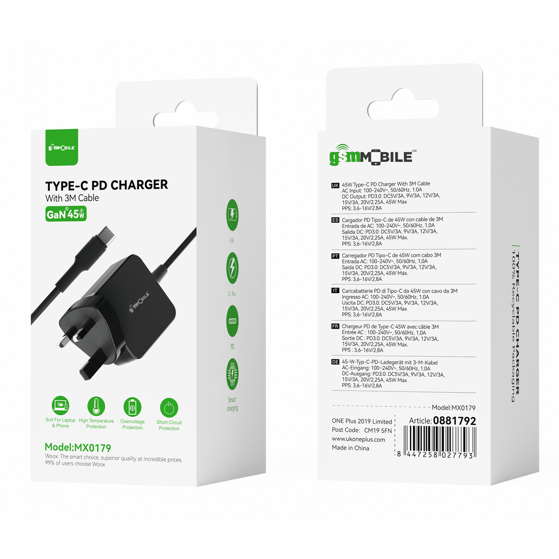 Type-C PD charger With 3M Cable