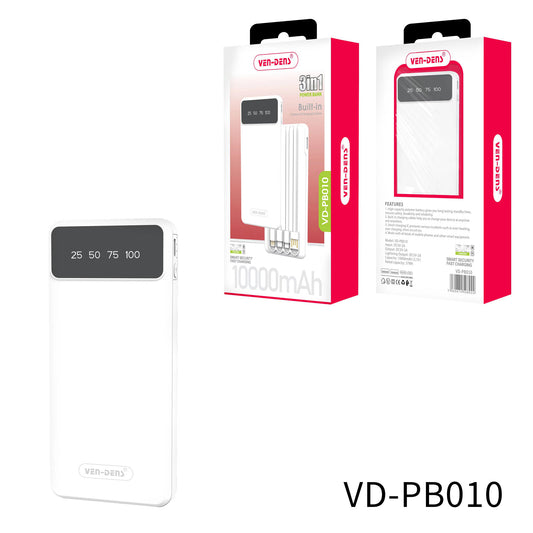 Power Bank 10000mAh 3IN1 Built in Charging Cables