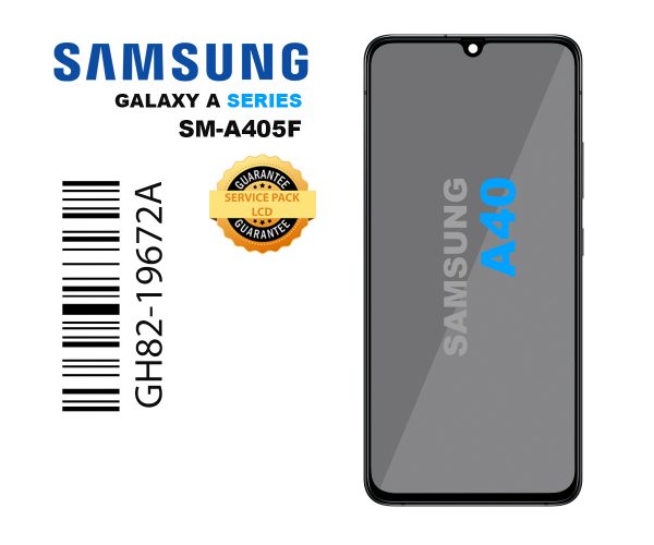 Genuine Samsung Galaxy A40 (SM-A405F) lcd and touchpad in black - part no: GH82-19674A